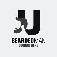 Letter U Bearded Man Logo Design Template Inspiration, Vector Illustration.