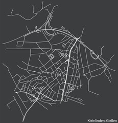 Detailed negative navigation white lines urban street roads map of the KLEINLINDEN DISTRICT of the German town of GIESSEN, Germany on dark gray background