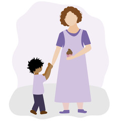 A woman treats a child with a delicious cupcake. White girl and black child with sweets.