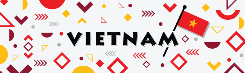 Vietnam Flag banner. National day or Independence day design for Vietnamese celebration. Modern retro design with abstract icons. Vector illustration.
