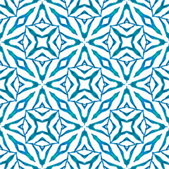 Fototapeta premium Watercolor medallion seamless border. Blue