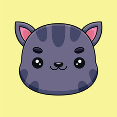 cute cat head cartoon mascot doodle art hand drawn outline concept vector kawaii icon illustration