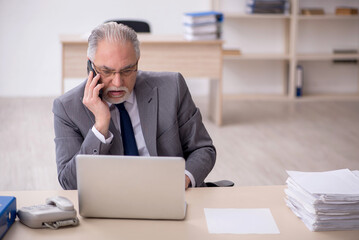 Naklejka premium Old male employee working in the office