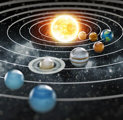 Solar system illustration. Elements of this image furnished by NASA. 3D illustration © Destina