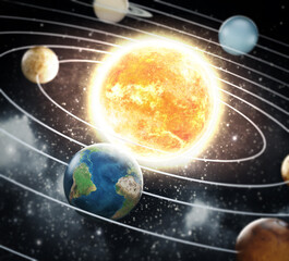 Solar system illustration. Elements of this image furnished by NASA. 3D illustration