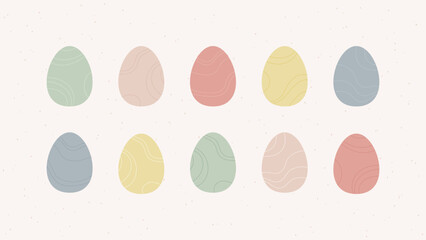 Easter egg collection. Vector modern illustration set. Abstract flat style symbol with lines texture isolated on white background. Design for happy easter day holiday.