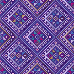 Filipino traditional vector pattern folk art - Yakan cloth inspired vector design, geometric textile or fabric print design from Philippines in red, orange and green
