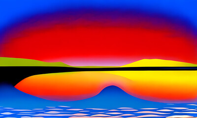 Generative AI. vivid sunset on beach illustration