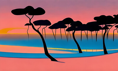 Generative AI. vivid sunset on beach illustration