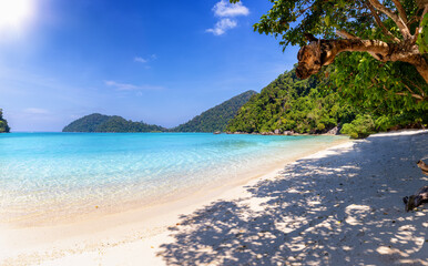A tropical paradise beach at the Surin Islands, Andamansea, Thailand, with turquoise sea, fine sand and no people