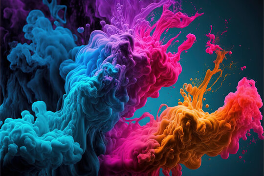Festival of colors, colorful rainbow holi paint color powder explosion isolated white wide panorama background, created with Generative AI technology
