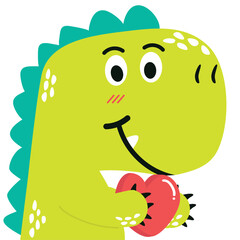 Cute Head dinosaur tyrannosaurus  hold heart