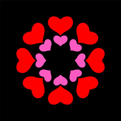 Red and pink hearts round flower