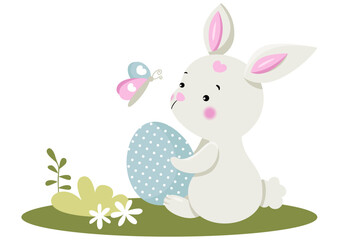 Fototapeta premium Cute bunny with easter egg in garden
