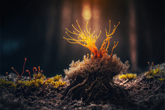 Enchanting image of Cordyceps mushroom sprouting from the earth, showcasing nature's beauty and delicate balance. A must-see for nature lovers