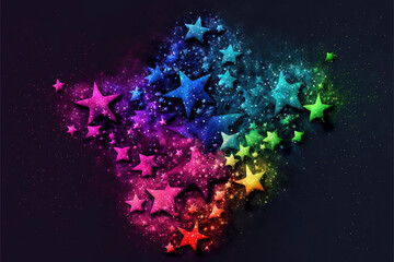 Stars Happy Holi colorful background. Festival of colors, colorful rainbow holi paint color powder explosion isolated white wide panorama background.