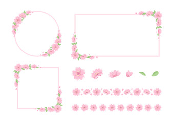Japanese cherry blossom frames, borders, design element vector illustration collection