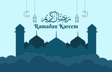 elegant ramadan kareem illustration with beautiful islamic ornament and white and blue background design