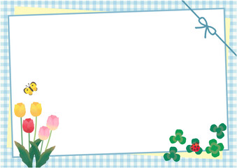 ギンガムチェックと春のイラスト（青）