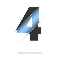 4 number, 3d cut design. Icon for celebration design. Vector typography. Creative black design. Vector texture.