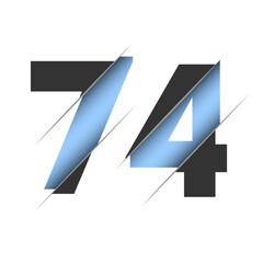 74 number, 3d cut design. Icon for celebration design. Vector typography. Creative black design. Vector texture.