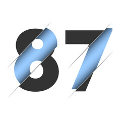 87 number, 3d cut design. Icon for celebration design. Vector typography. Creative black design. Vector texture.