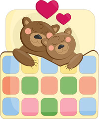 vector illustration two bear cubs under a patchwork quilt