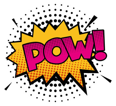 Pow splash bubble in color comic style with halftone shadow
