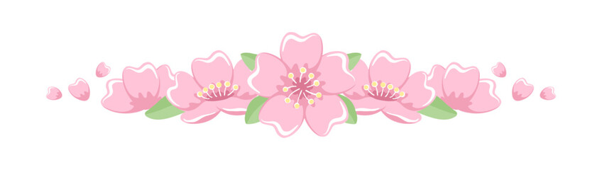 Cherry Blossom Divider Illustration. Spring Floral Design Element.
