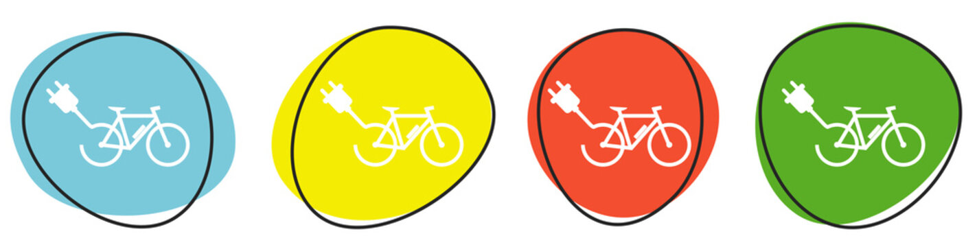 Banner mit 4 bunten Buttons: Aufladen von E-Bike