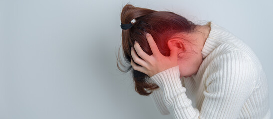 Woman having headache. stressed, Migraine, World Brain Tumor day, Brain Stroke, Dementia,...