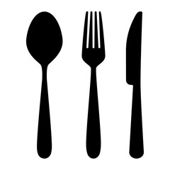 Set of kitchen accessories - spoon, fork, knife. Vector illustration isolated on white background