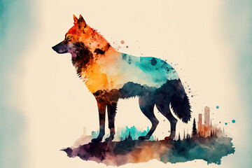 Wolf watercolor generative AI