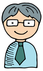 Businessman doodle icon. Cute man in glasses color sketch