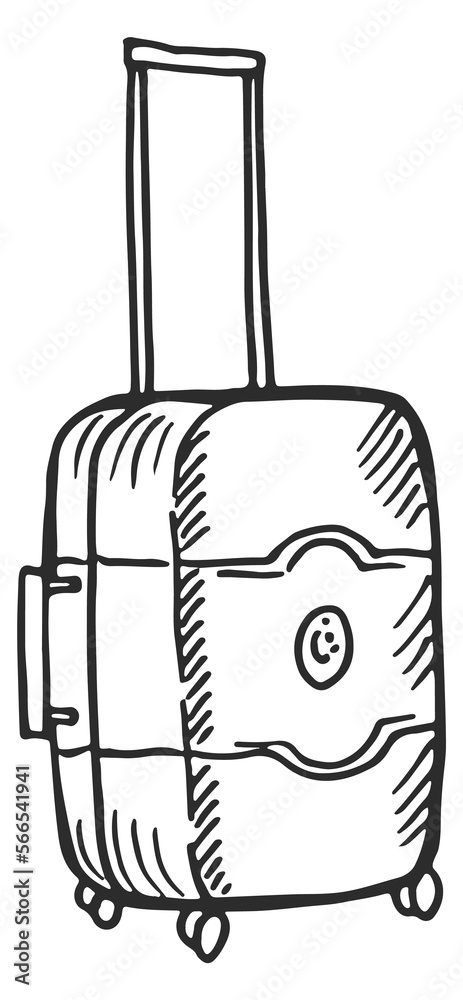 Sticker Suitcase sketch. Hand drawn travel bag. Vacation symbol