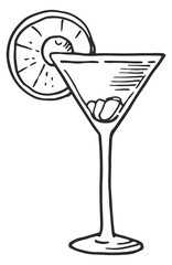 Cocktail glass sketch. Hand drawn summer drink