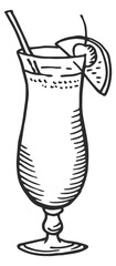 Party cocktail sketch. Alcohol refreshment drink glass