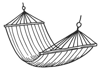 Hammock sketch. Hanging striped fabric bed icon