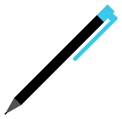 Blue plastic pen icon. Writing tool symbol