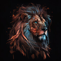 black background lion head image for shirt design and background ,Generative AI technology,