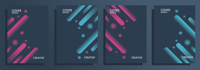 Set cover template set with gradient line and circle shapes. Abstract background with shiny lines and circles for your creative graphic design. Vector illustration.