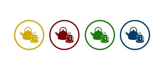 Teapot with teabag on cup icon in different color design.	