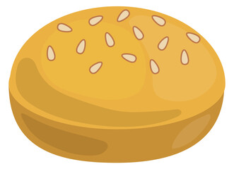 Bun with sesame seeds. Cartoon burger bakery icon
