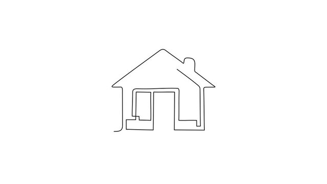 Self drawing animation of single line draw house logo for any business especially for house business, real estate, architecture, construction, mortgage. Continuous line draw. Full length animated