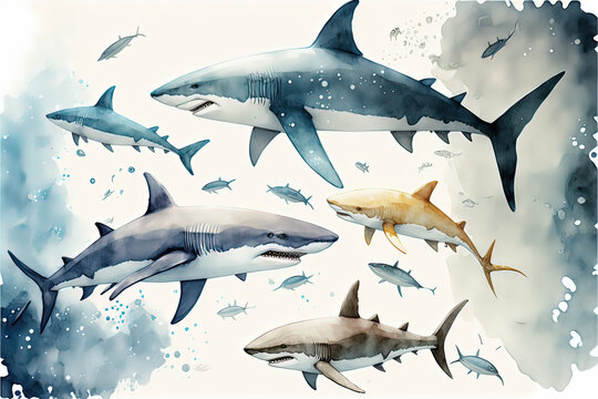  AI Squali acquerello 02