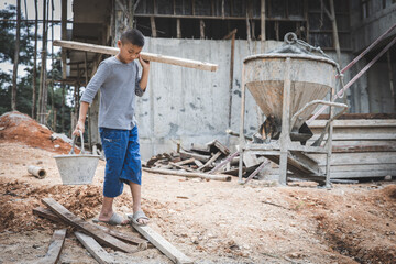 Child labor, children are forced to work construction, Violence children and trafficking concept,...