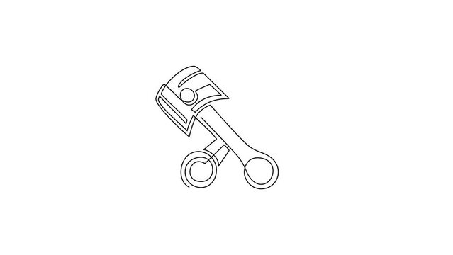Animated self drawing of continuous line draw two crossed piston icon. Advertises repair services. Automotive and motorcycle workshop flat symbol logo banner poster. Full length single line animation