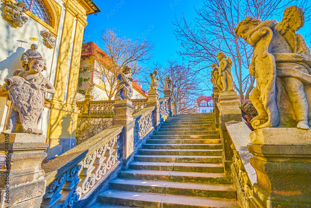 Sticker The staircases with sculptures of angels, leading to the entrance to Loreta of Prague, Czechia