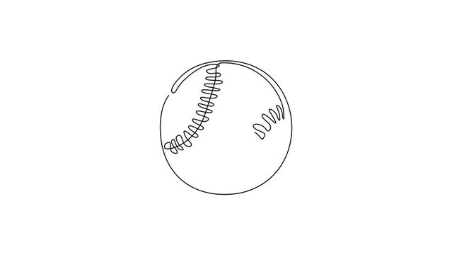 Animated self drawing of single continuous line draw leather baseball ball symbol logo. Decoration for greeting cards, posters, patches, prints for clothes, emblems. Full length one line animation