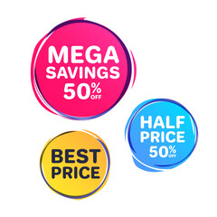Mega Savings, Half Price and Best Price Advertising Shopping Labels